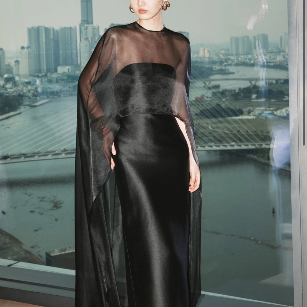 NWT Black Sheer Overlay Maxi Dress Huong Boutique Lynette Dress